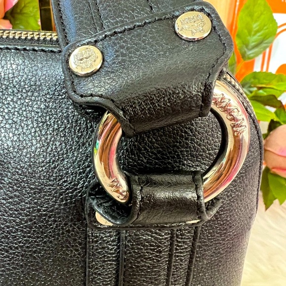 MCM Studded Silver Mini Boston Handbag with Zipper Closure - Picture 6 of 12